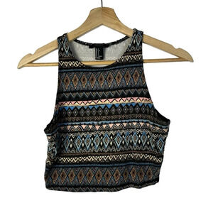Forever 21 Black Colorful Geometric Southwestern Print Crop Tank Top S